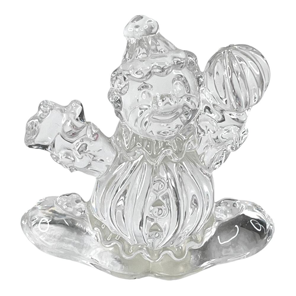 Princess House Lead Crystal Clown Mini 3” Clear Glass Rocking Figurine Tag Vtg